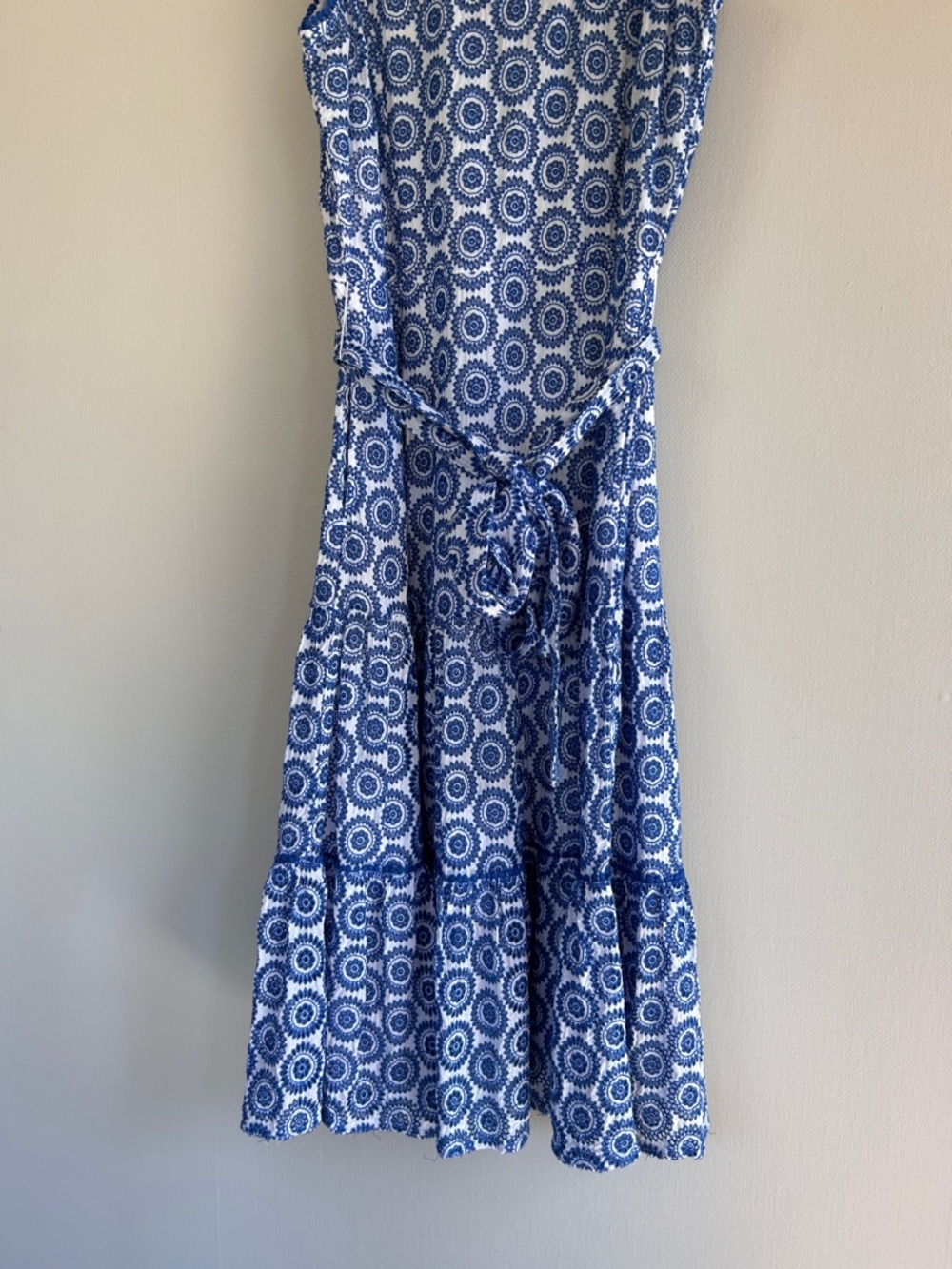 DRAPER JAMES Eyelet Tiered Tank Midi Dress Sea Blue Belted Feminine Cottage Sz 8 - Picture 8 of 14